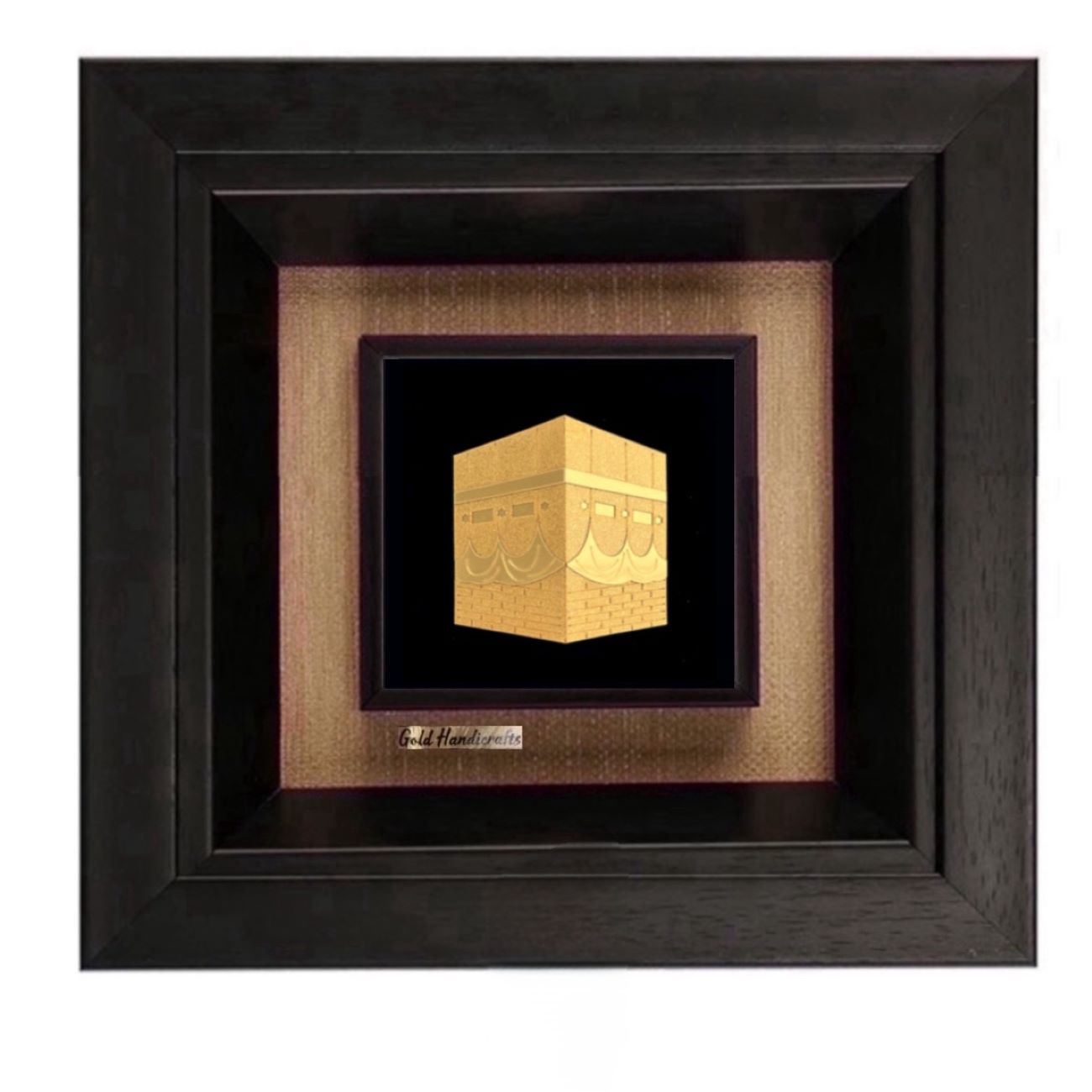 Carreau Décoratif Islamique Doré Embossé avec Design de la Kaaba - Cadre Décoratif Islamique pour Mur