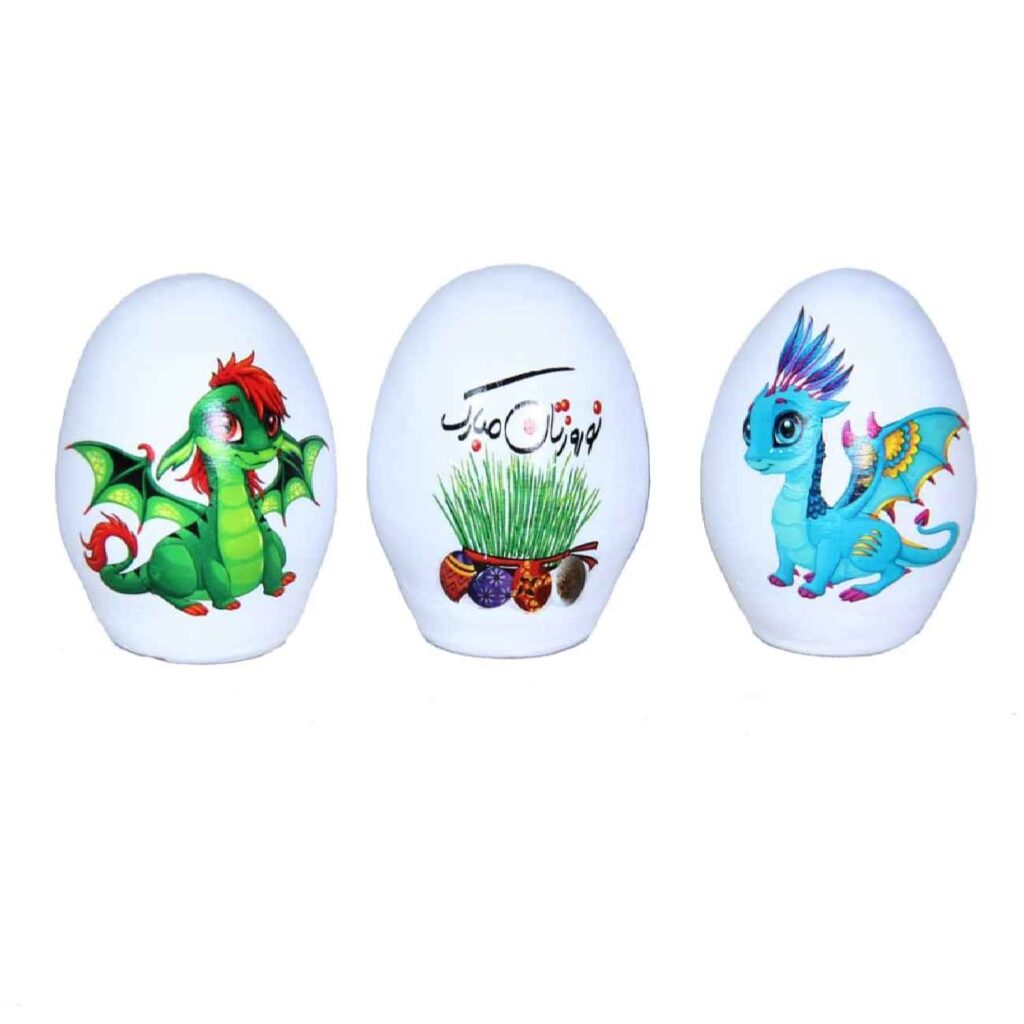 Œuf peint Haft-Seen pour Norouz iranien – Motif dragon (pack de 3)