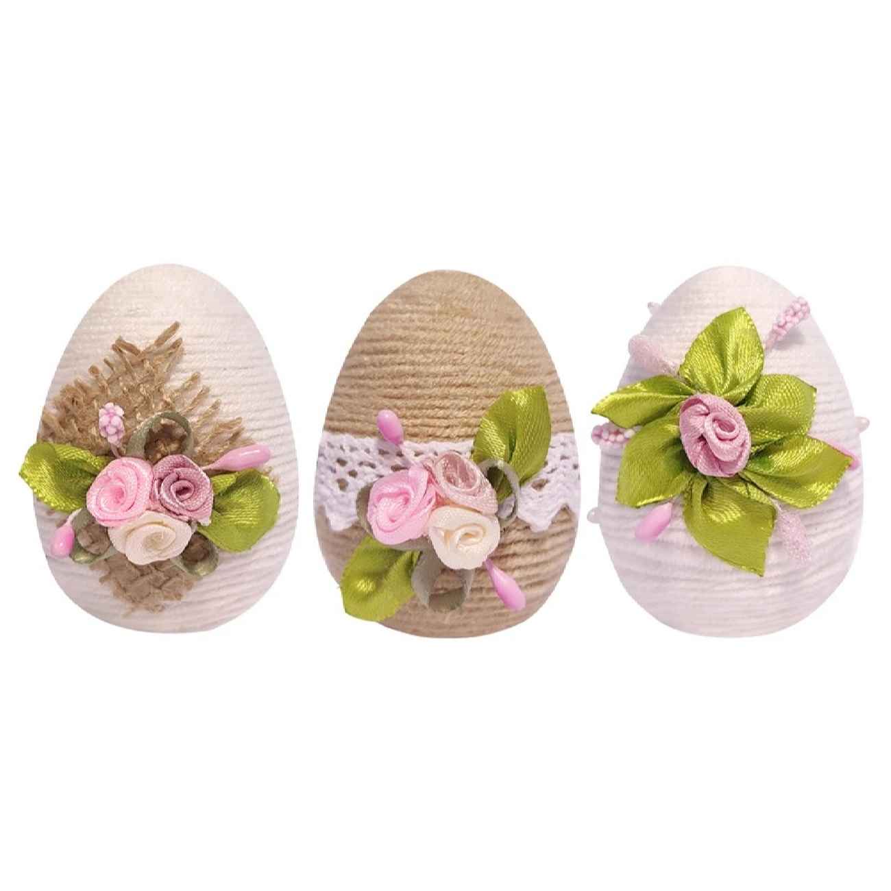 Œuf peint Haft-Seen pour Norouz iranien – Motif floral en céramique (pack de 3)