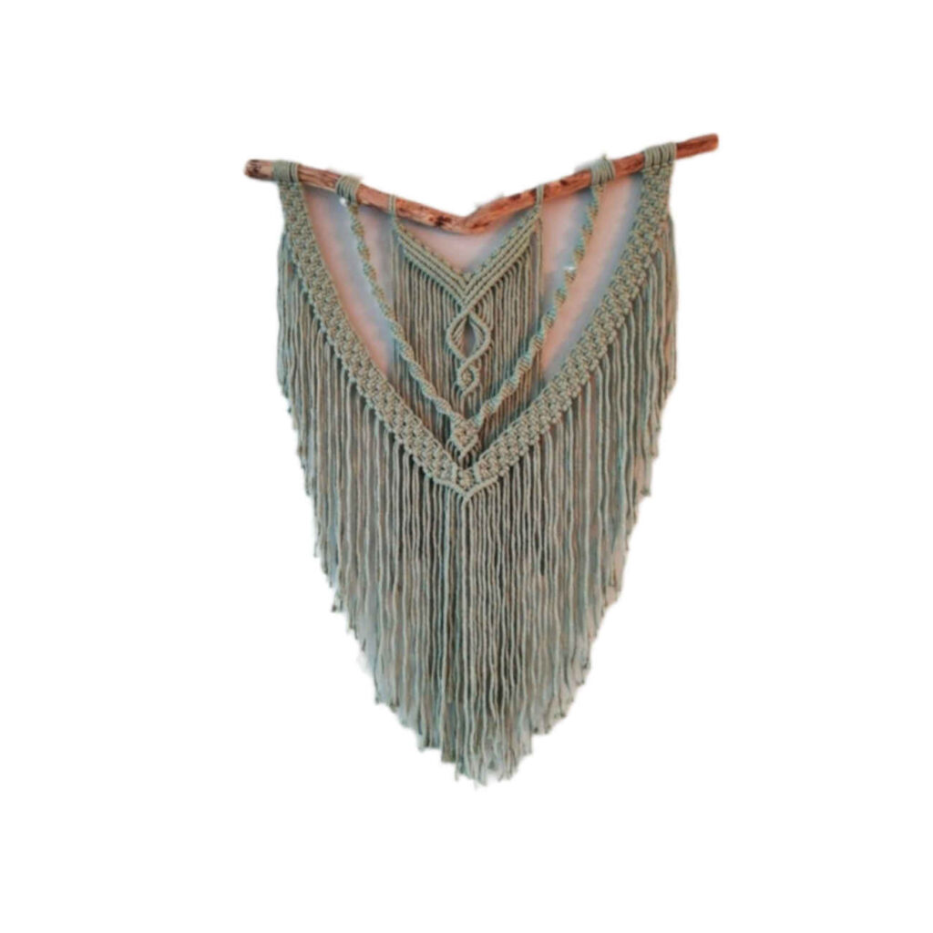 Suspension Murale en Macramé Fait Main – Nœuds Artistiques pour une Ambiance Bohème et Chaleureuse