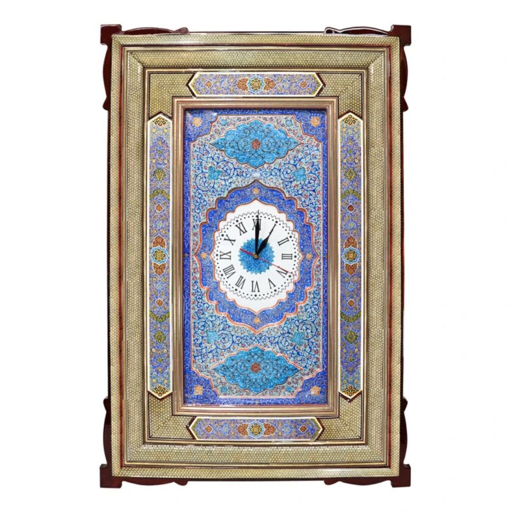 Horloge murale inspirée de la tradition persane en bois - Marqueterie Khatam