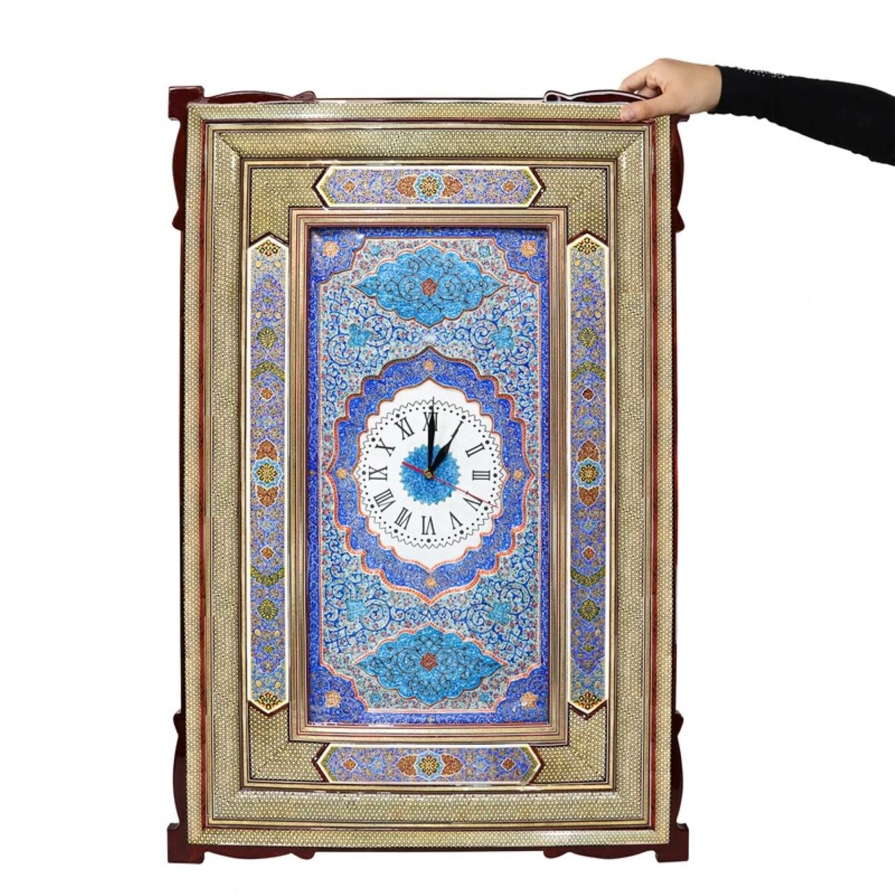 Horloge murale inspirée de la tradition persane en bois – Marqueterie Khatam