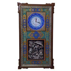 Horloge murale en bois persane artisanale – Art du marqueterie Khatam, Laleh