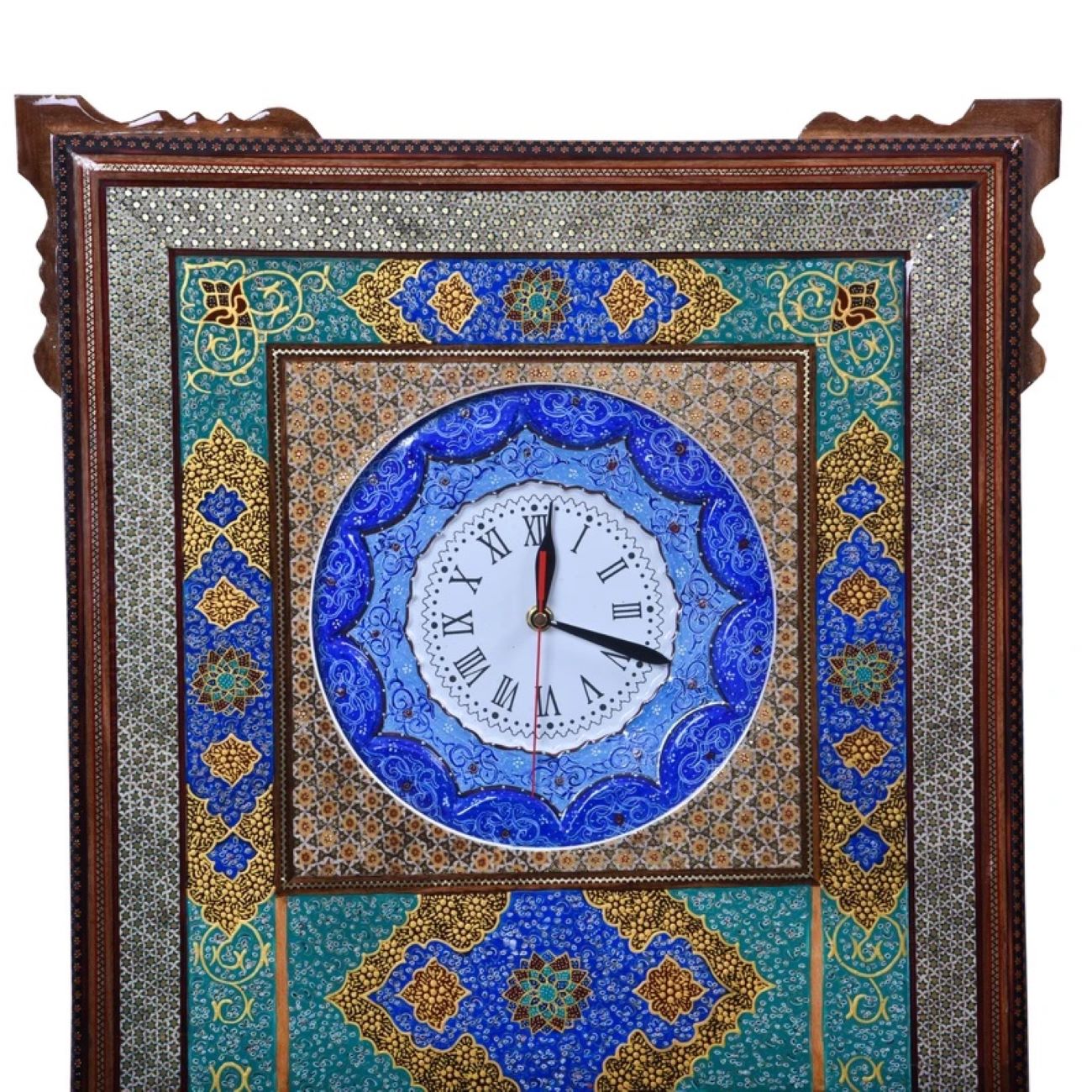 Horloge murale en bois persane artisanale – Art du marqueterie Khatam, Laleh