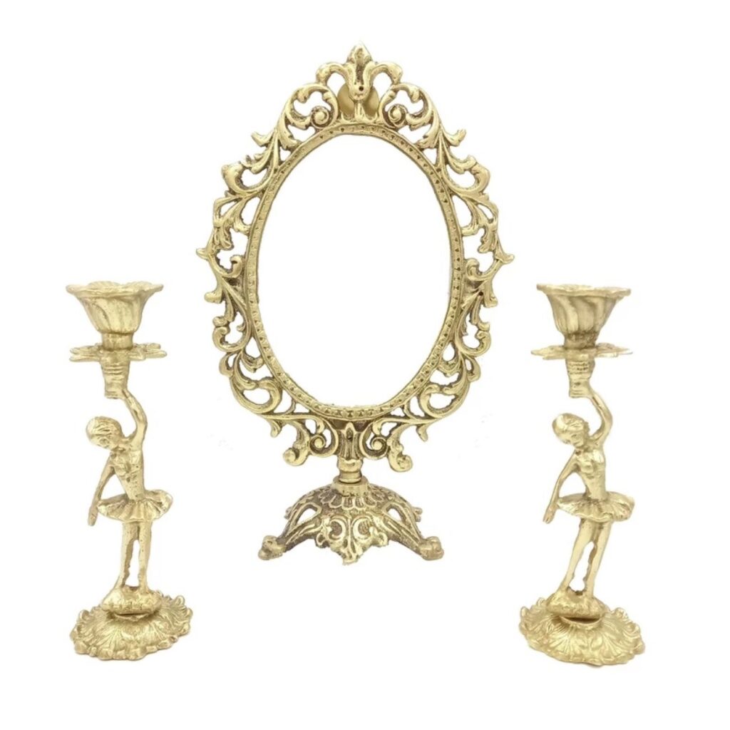Ensemble miroir et bougeoirs en laiton persan – Design traditionnel élégant