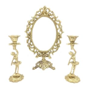 Ensemble miroir et bougeoirs en laiton persan – Design traditionnel élégant