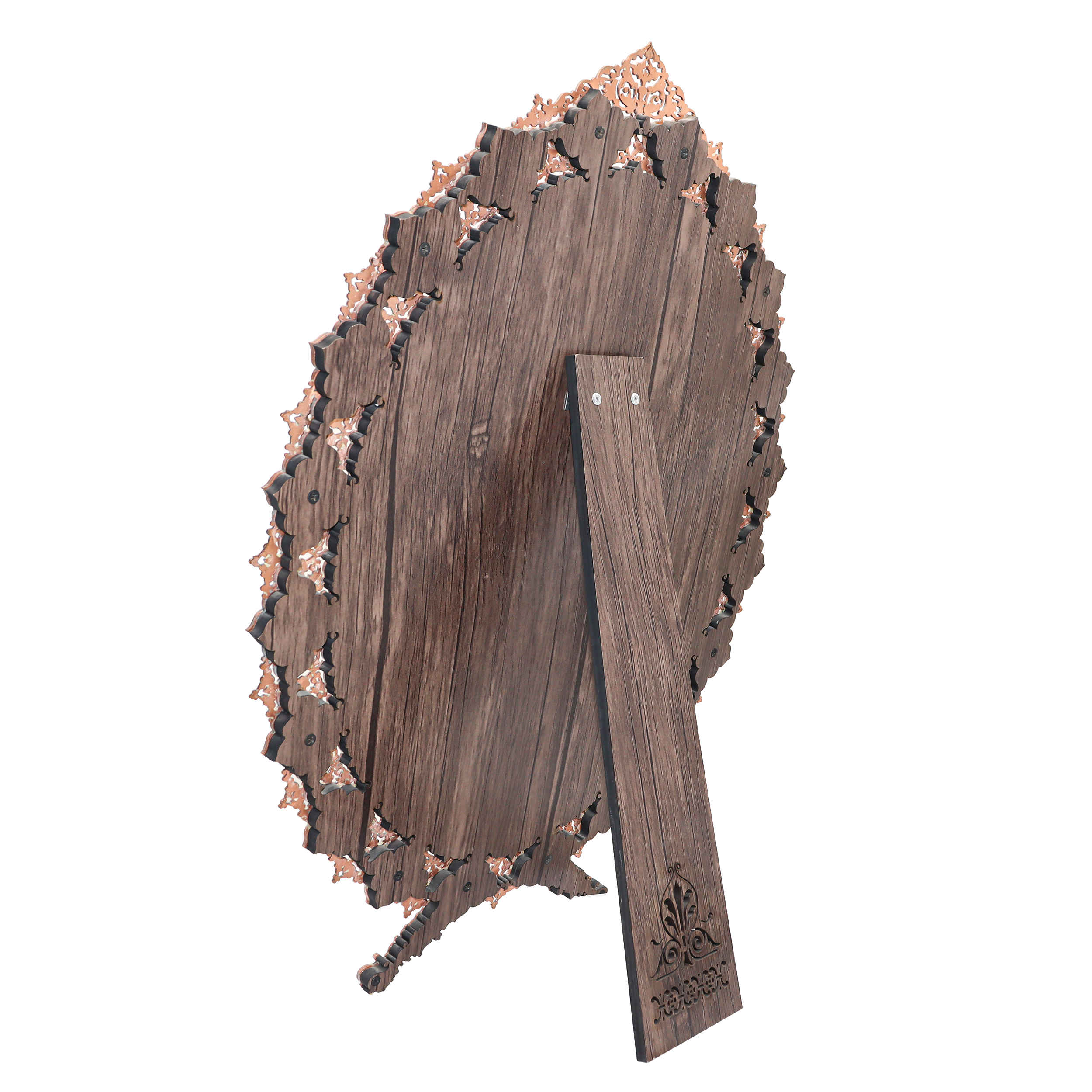 Ensemble miroir et bougeoirs en cuivre avec turquoise incrustée – Gravure argentée