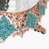 Ensemble miroir et bougeoirs en cuivre avec turquoise incrustée – Gravure argentée