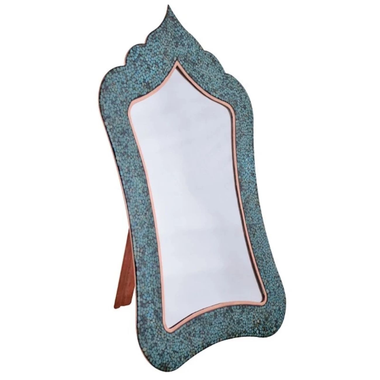 Ensemble miroir et bougeoirs en cuivre avec turquoise incrustée – Parfait pour la décoration intérieure