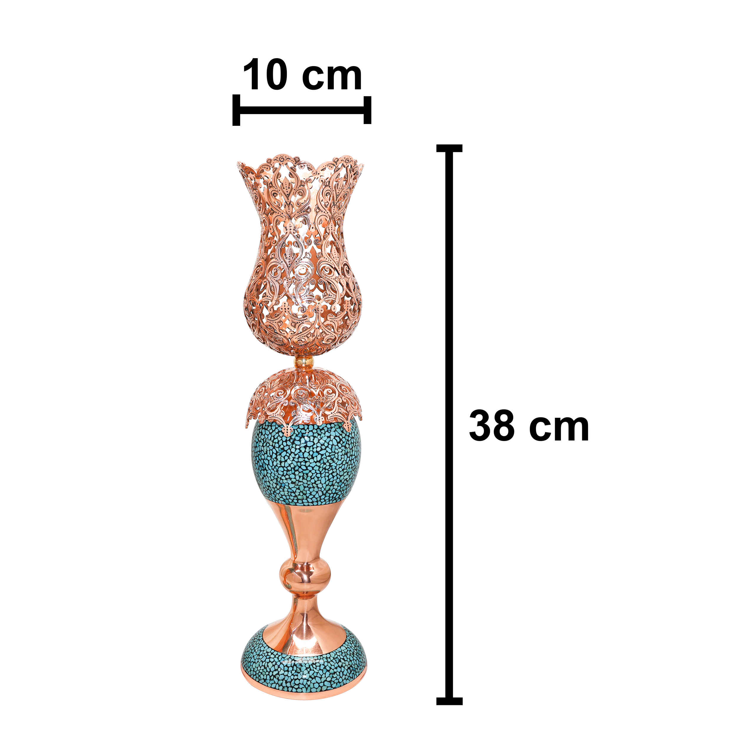 Ensemble miroir et bougeoirs en cuivre avec turquoise incrustée – Idéal pour cérémonie de mariage