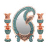 Ensemble miroir et bougeoirs en cuivre avec turquoise incrustée – Motifs floraux et cachemire