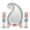 Ensemble miroir et bougeoirs en cuivre avec turquoise incrustée – Motif cachemire