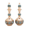 Ensemble bouteille et vase en cuivre décoratif persan avec incrustation de turquoise
