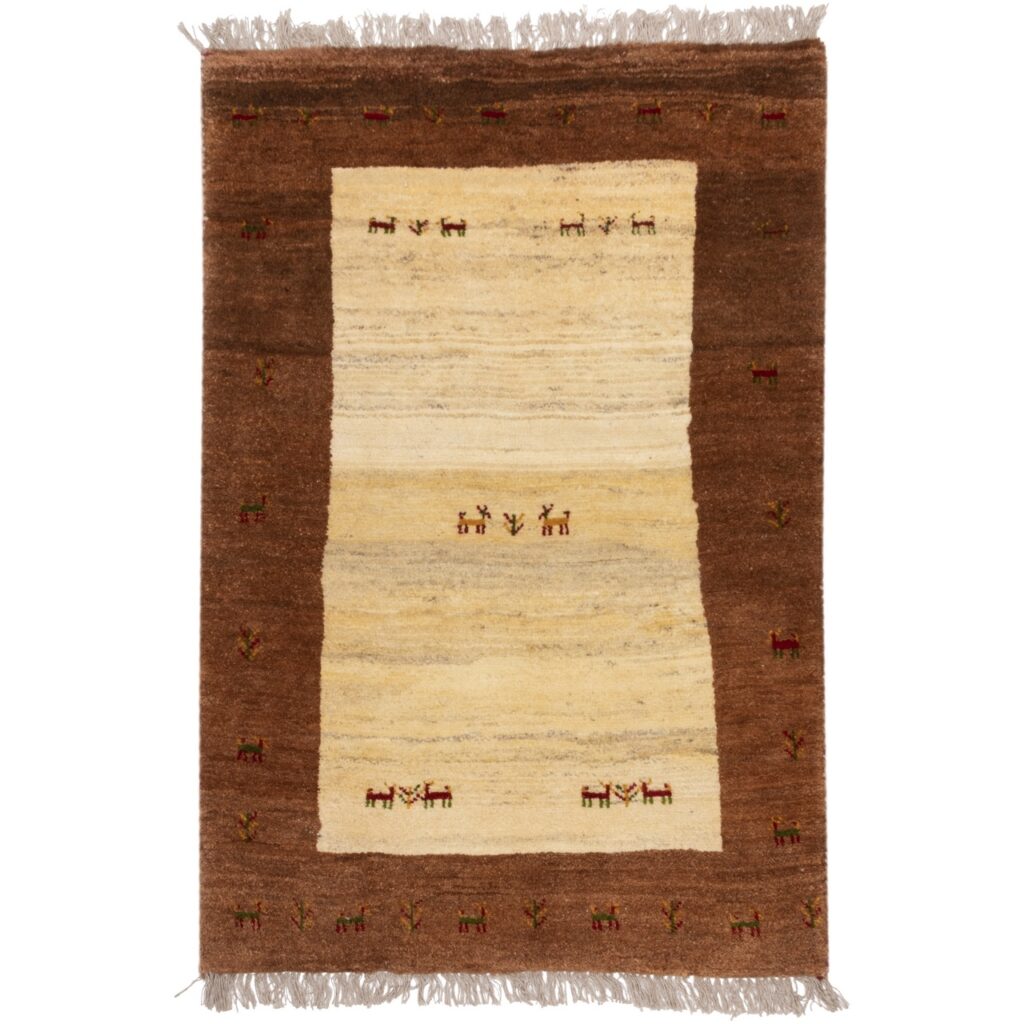 Tapis Gabbeh persan en laine tissé à la main authentique dans le Fars, motifs animaux