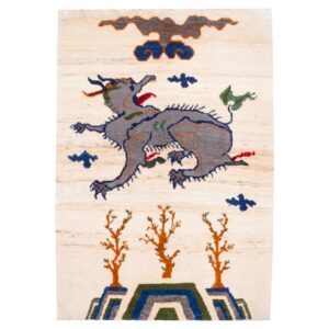Tapis Gabbeh persan en laine tissé à la main authentique, design dragon du Fars
