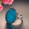 Bague en argent pour homme avec Agate et design de pointe de lance avec pierre turquoise