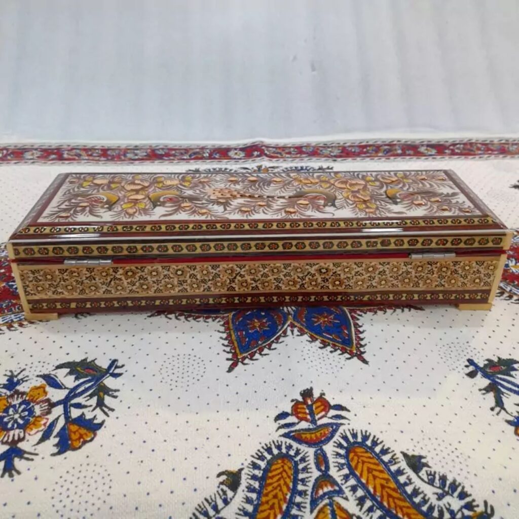 Boîte de Rangement pour Marteaux de Santur Persan Modèle Fleur & Oiseaux avec Porte à Charnières