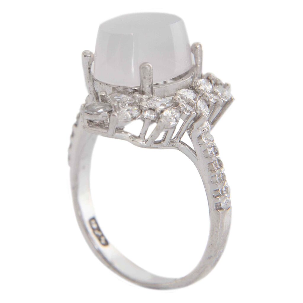 Bague en argent pour femme avec Agate Yéménite, monture en diamant, placage rhodium