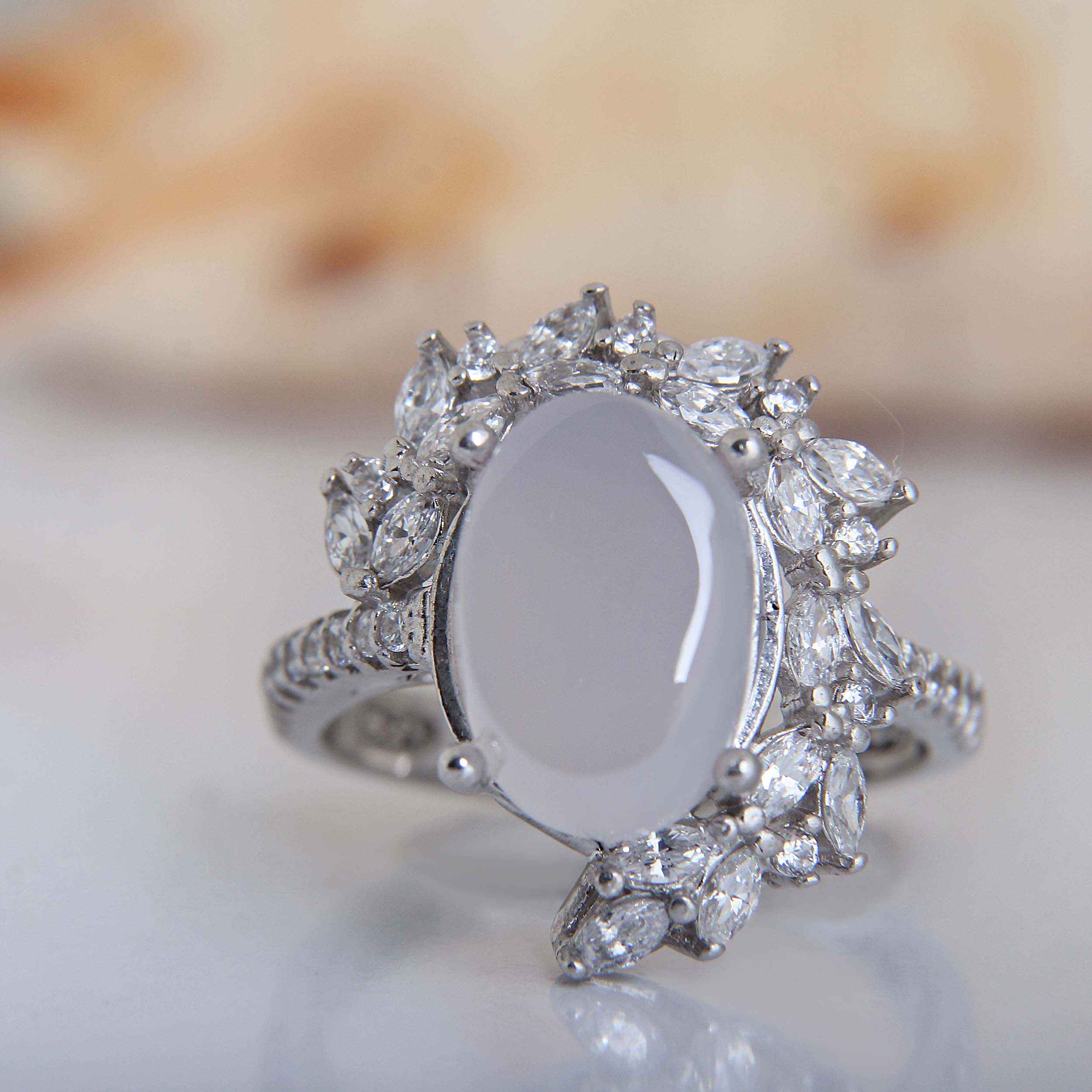 Bague en argent pour femme avec Agate Yéménite, monture en diamant, placage rhodium
