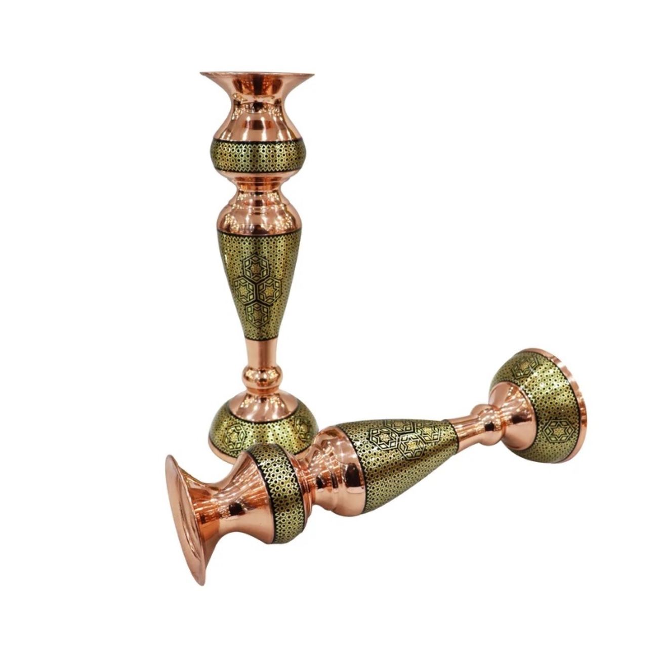 Cadre miroir en bois persan Khatamkari avec deux bougeoirs – Design traditionnel vert