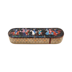 Boîte à crayons en bois persane artisanale avec design de chasse Khatamkari – Idéale pour cadeau