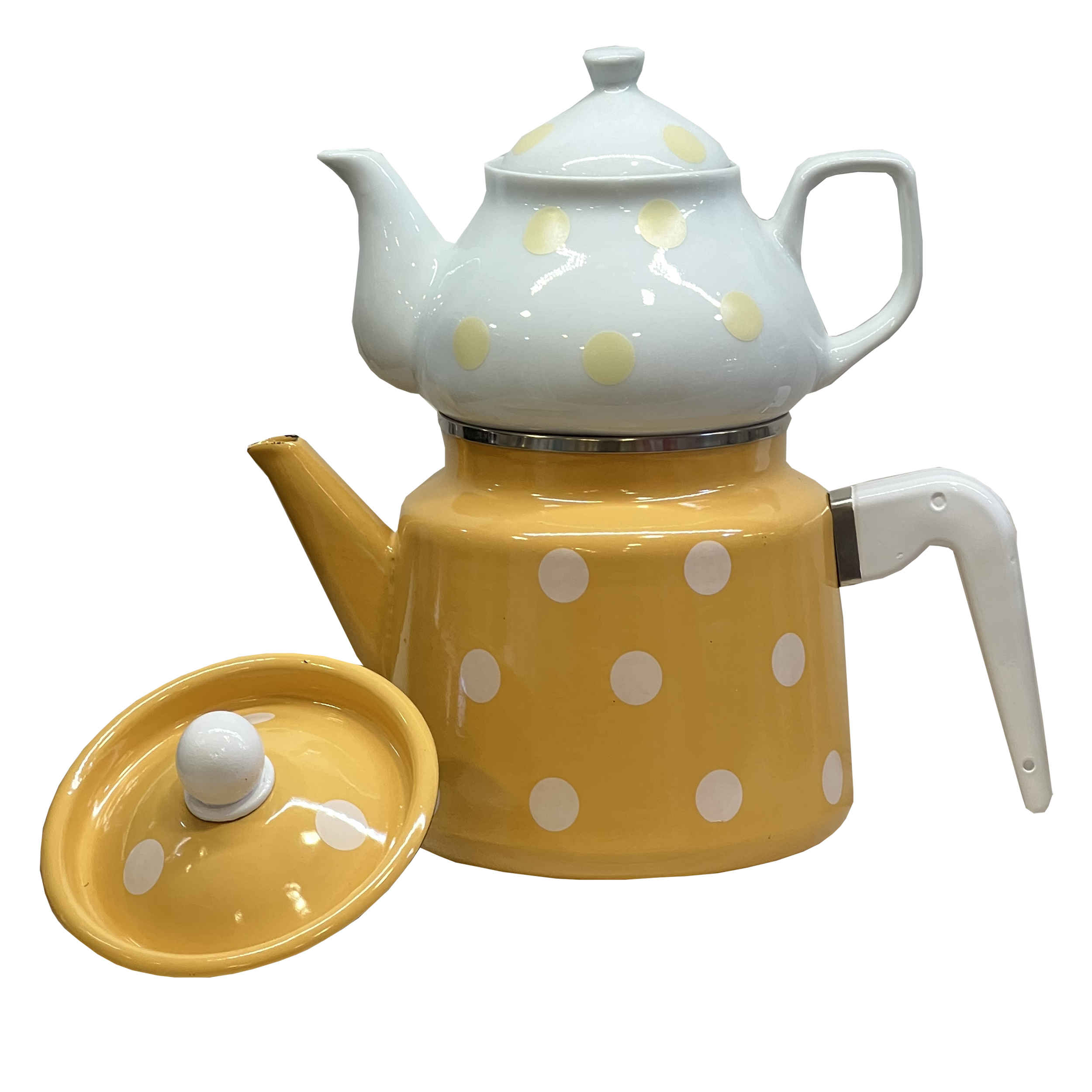 Ensemble double théière en porcelaine – Parfait pour un cadeau Durable avec motif à pois