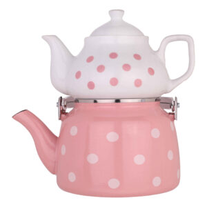 Ensemble double théière en porcelaine – Adapté au thé Durable avec motif à pois