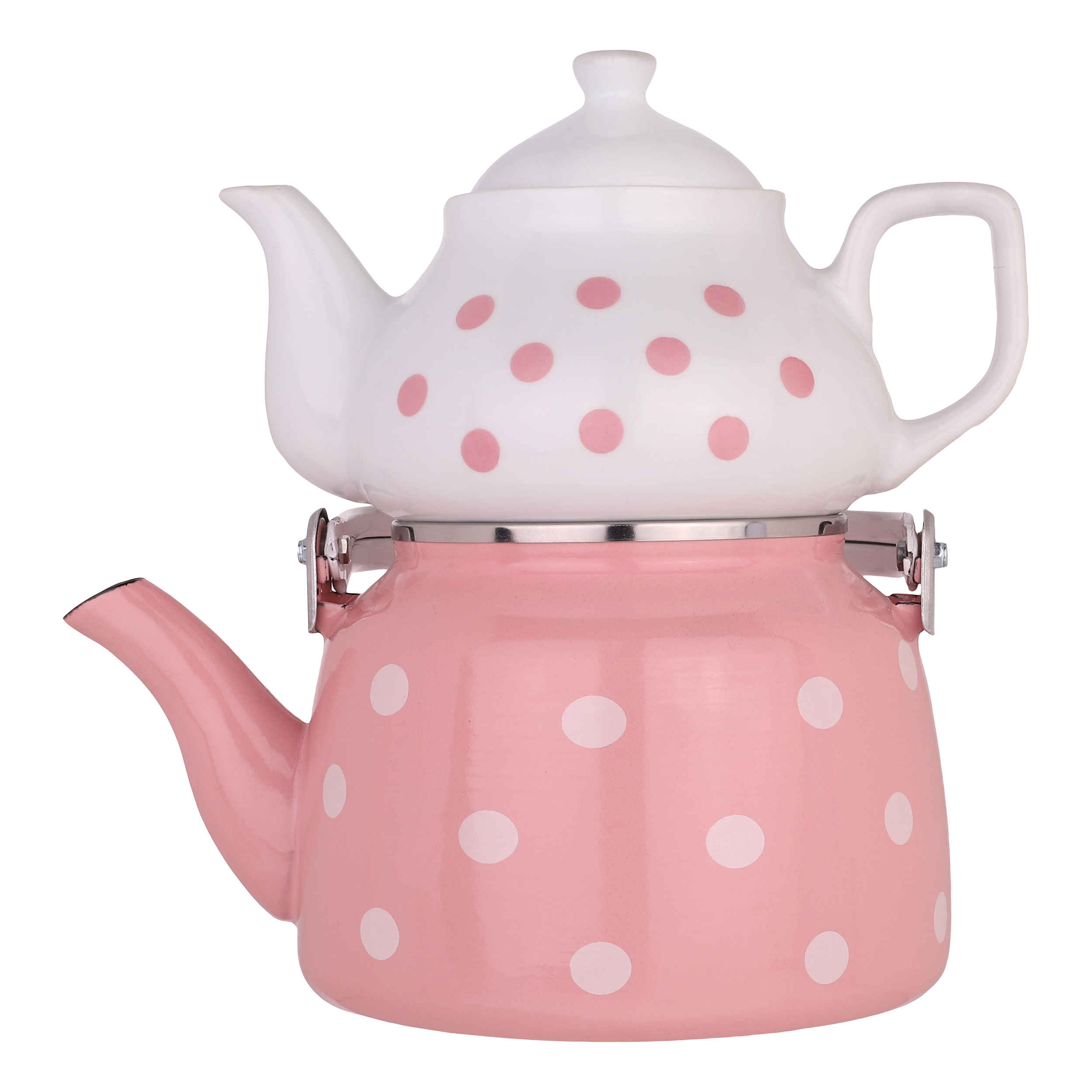 Ensemble double théière en porcelaine - Adapté au thé Durable avec motif à pois