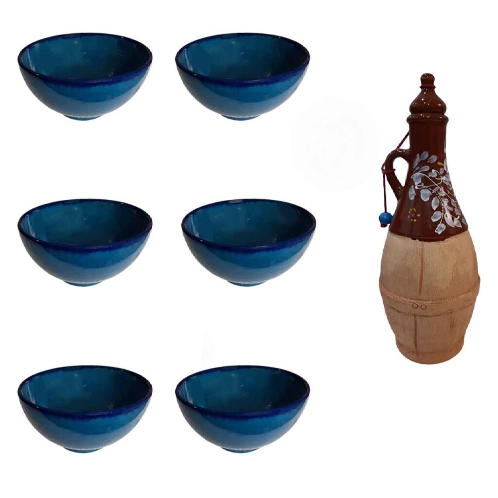 Bol Dizi en Poterie - Parfait Pour Abgoosht, Yaourts, Soupes et Nouilles avec Cruche (Ensemble de 7)