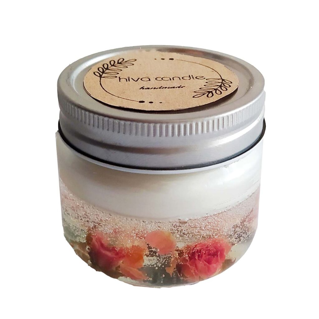 Bougie parfumée en pot pour relaxation et toute occasion, design fleur de rose