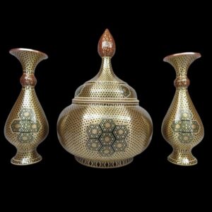 Ensemble de 3 Bonbonnières avec Vases Style Khatam Kari Design Élégant