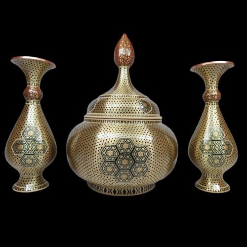 Ensemble de 3 Bonbonnières avec Vases Style Khatam Kari Design Élégant