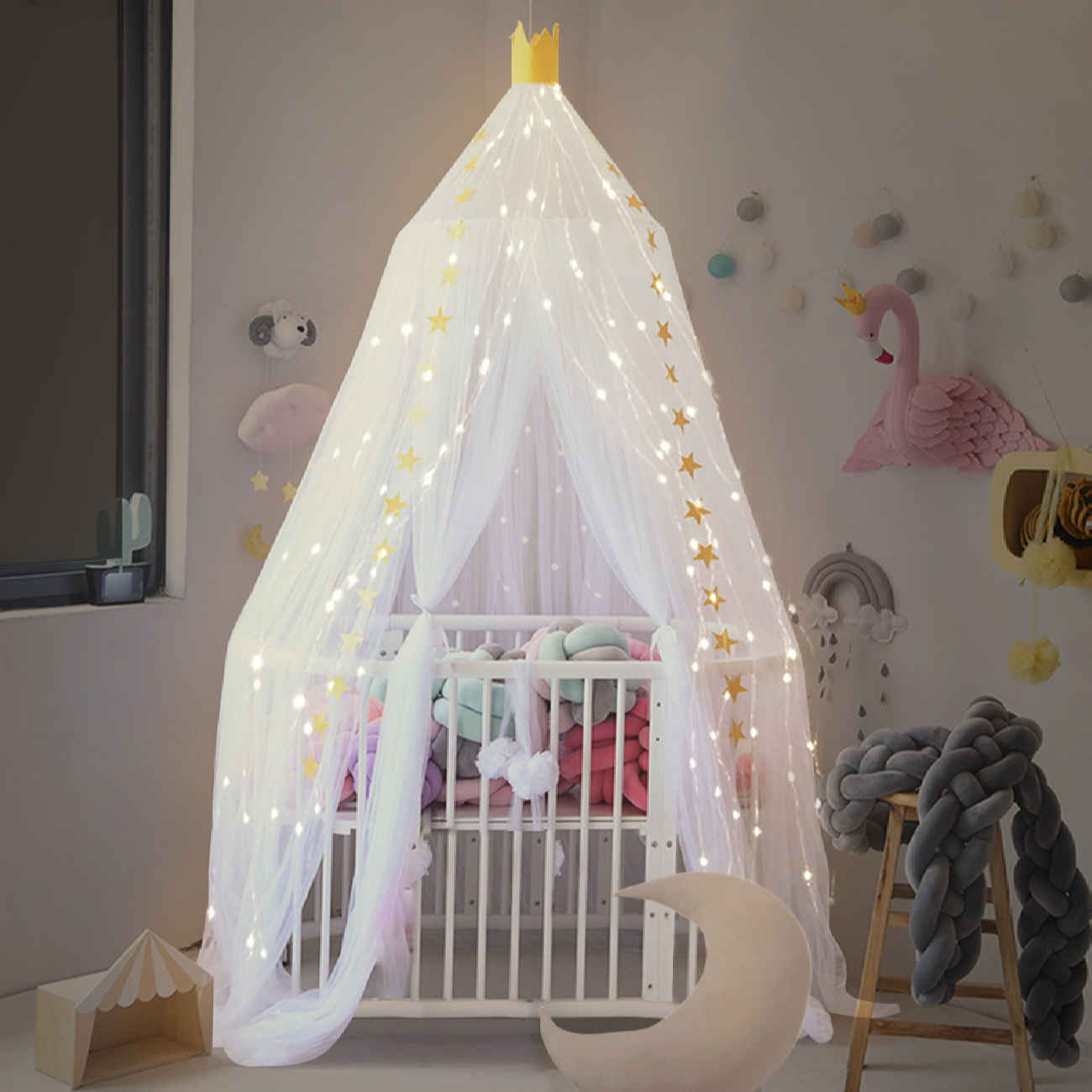 Canopy de lit simple en tente dôme suspendue pour une utilisation intérieure/extérieure, anti-poussière