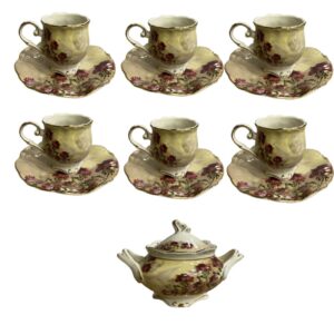 Service à thé en porcelaine victorienne 13 pièces de la collection florale élégante modèle Prestige