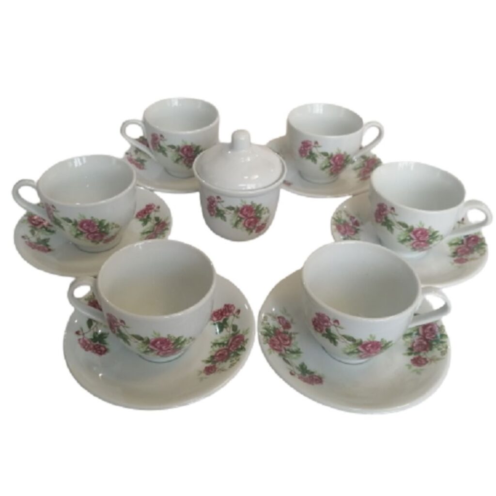 Ensemble de thé persan, ensemble en porcelaine avec design floral élégant Gol Sorkhi, 14 pièces