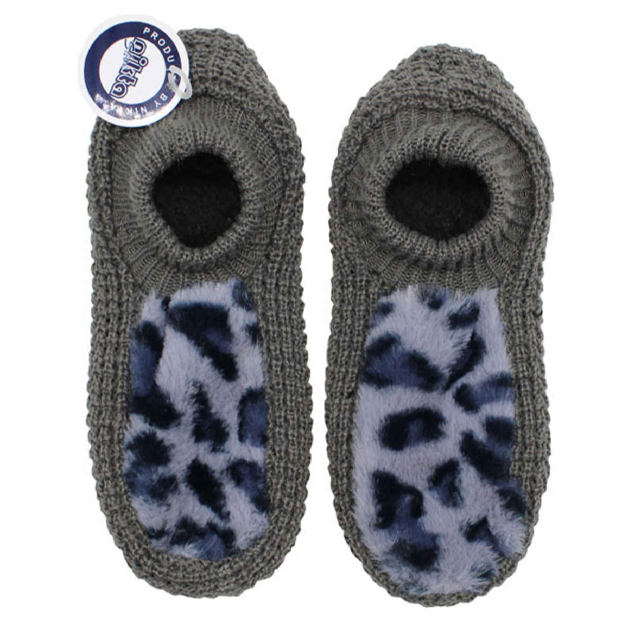 Chausson au crochet Nikta pour femmes adapté à l’hiver avec design léopard en gris