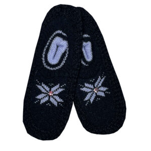 Chausson au crochet pour femmes adapté à l’hiver avec semelle en cuir en noir