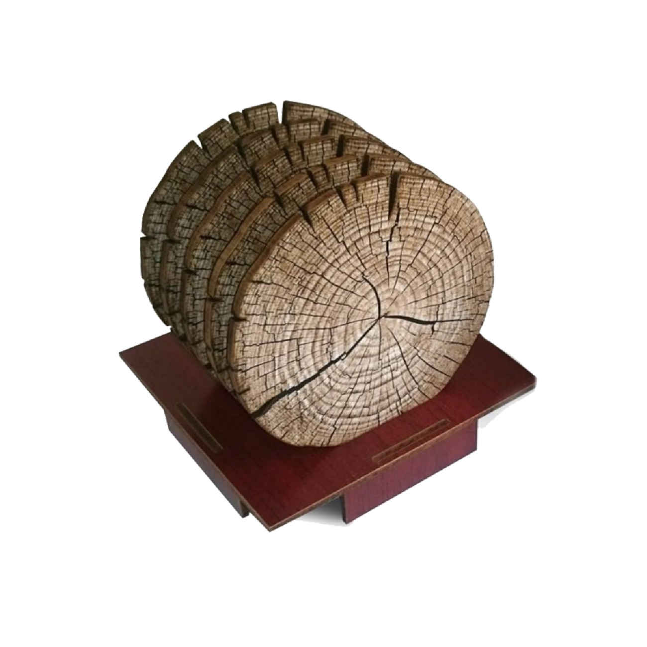 Sous-verres en bois - Design tronc d'arbre avec porte-sous-verres (Pack de 6)
