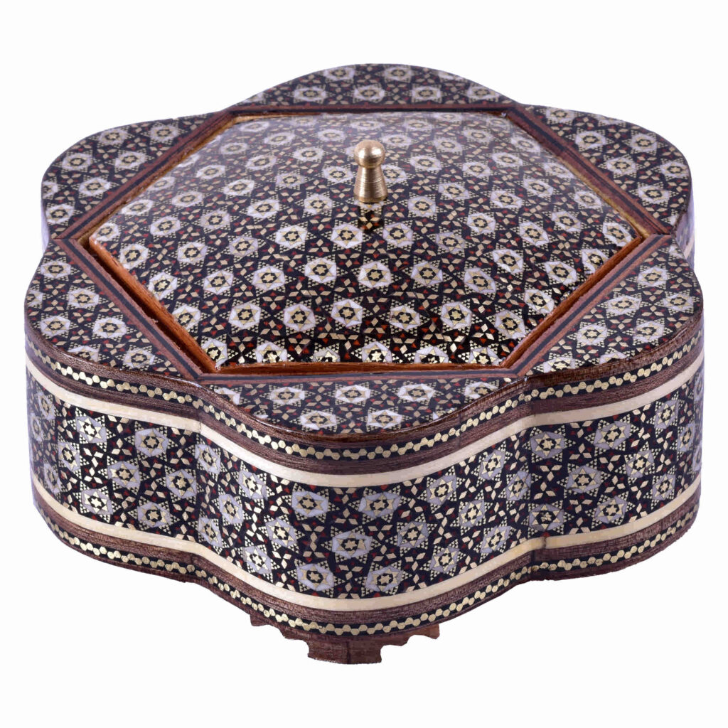 Coupelle à Bonbons Khatam Kari en Bois – Idéale comme Cadeau et pour le Thé ou le Café (Brun Foncé)