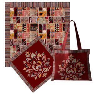 Tapis de prière islamique Sajadah Style Gabbeh – Double face, 3 pièces en tissu Chanel