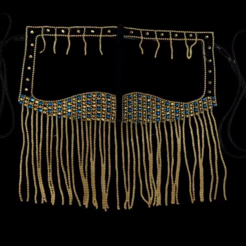 Burqa Omanienne Traditionnel avec Design en Chaîne et Strass