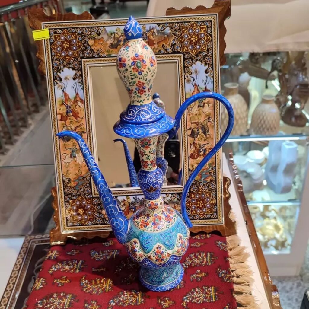 Flacon à eau de rose en cuivre persan – Émaillé Minakari Eslimi