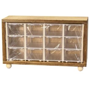 Étagère à épices en bois avec 12 tiroirs, contenants en plastique et support en bois élégant