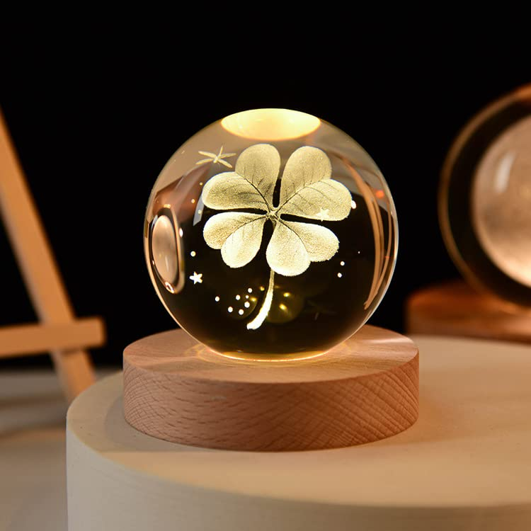Veilleuse boule de cristal 3D – design floral féerique lumineux à LED