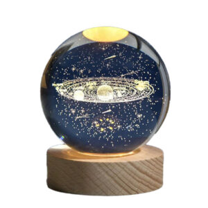 Veilleuse boule de cristal 3D – design système solaire féerique lumineux à LED