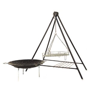 Ensemble de Cuisine en Fonte pour Camping avec Trépied, Grille et Poêle – Kit Ultime de Cuisine en Plein Air, 3 pièces