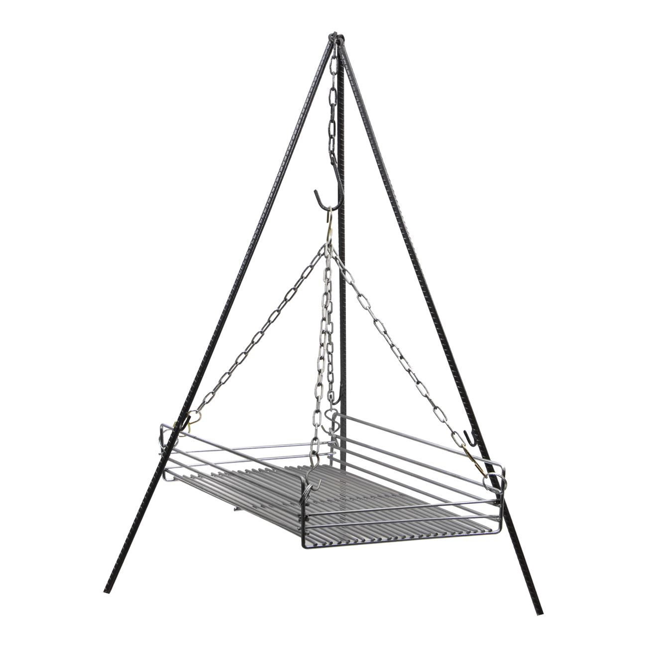 Ensemble de Cuisine en Fonte pour Camping avec Trépied, Grille, Poêle et Bouilloire – Ensemble Complet de Cuisine en Plein Air, 4 pièces