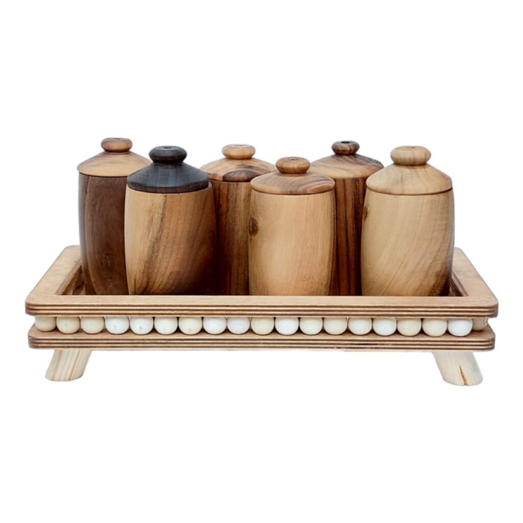 Ensemble d'étagère à épices en bois de 6 pièces avec support, organisateur de cuisine élégant et pratique