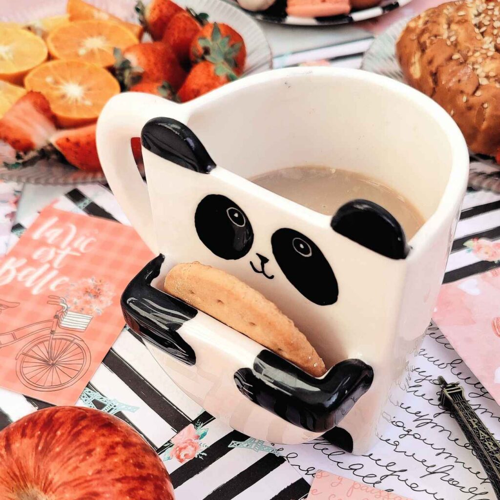 Tasse en céramique artistique - Parfaite pour offrir et boire avec design Panda & Porte-biscuit
