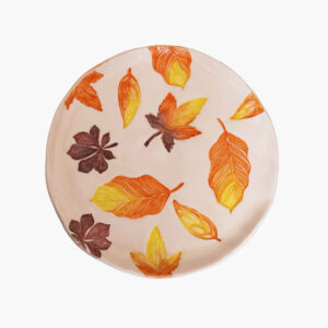 Assiette en céramique – Motif feuilles d’automne, compatible micro-ondes et lave-vaisselle